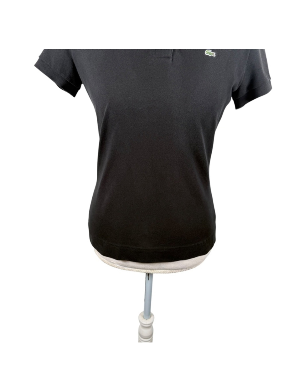 Lacoste Womens Slim Fit Black Pique Polo Top Preppy Crocodile Logo Size 44 US 12 - Picture 5 of 10
